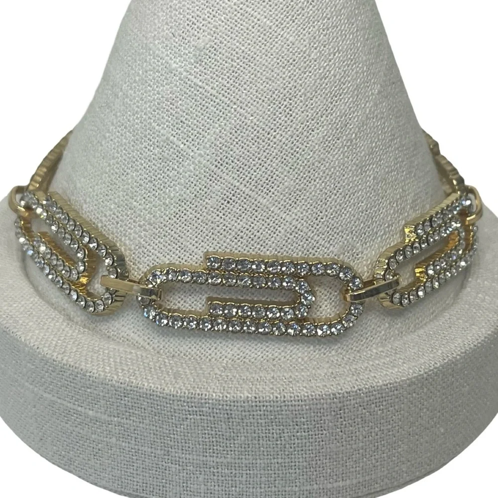 Gold Paperclip Crystal Accent Bracelet